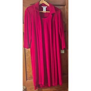 VTG Piccalino Petites Womens Red Duster Cardigan Sleeveless Dress 2 Piece SZ 14P